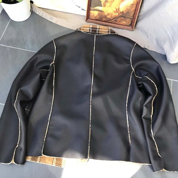 Reversible double sided faux leather jacket / Plaid checkered flannel jacket - Picture 8 of 9